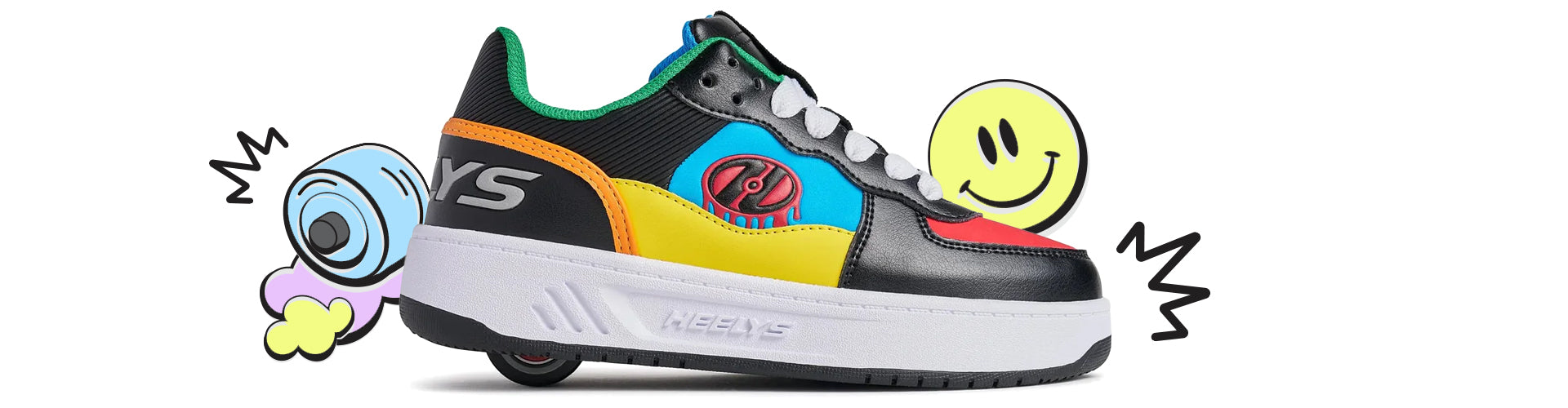 Colorful boys Heely with cartoon characters on a white background